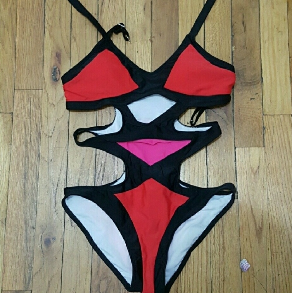 RED ORANGE BANDAGE MONOKINI SWIMSUIT - Picture 7 of 7